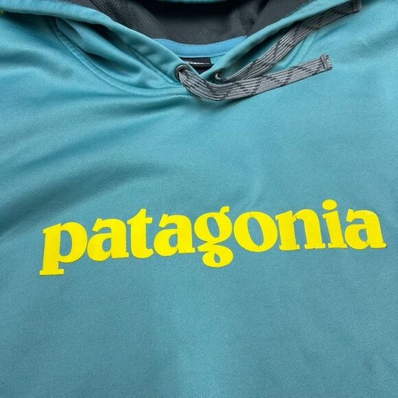 Patagonia Womens Spellout Hoodie Size XL Pullover Logo Teal - Picture 4 of 8